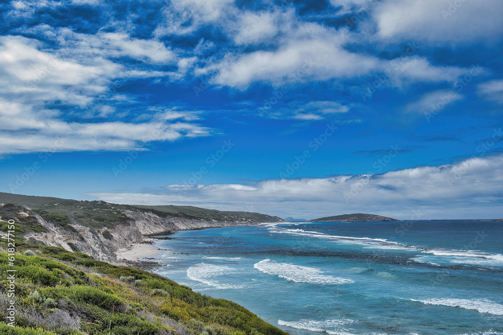 Wild, unspoiled coast with cliffs and small beaches near Esperance, south coast of Western Australia

