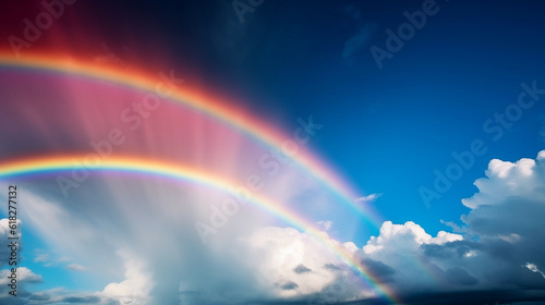 A radiant rainbow stretching across the horizon after a refreshing rainfall, painting the sky with its brilliant colors, a symbol of hope and joy Generative AI © Julia