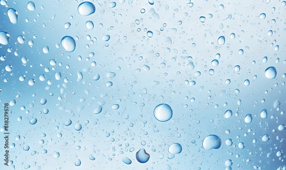  water drops on a window with a blue sky in the background of the image and a blue sky in the background of the window.  generative ai