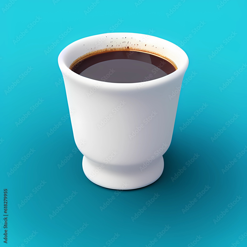 Tiny cute isometric porcelain cup of coffee, soft smooth lighting, with ...