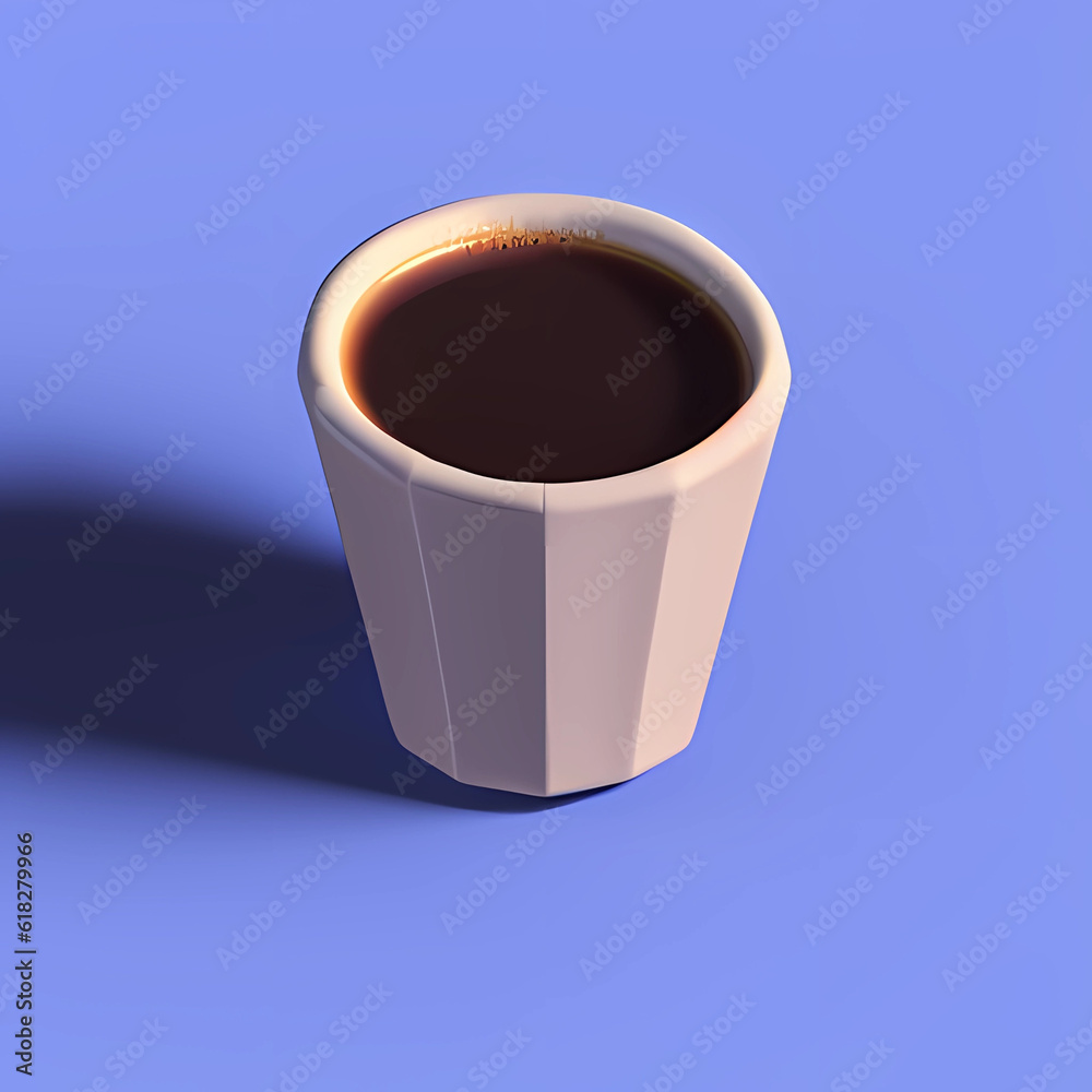 Tiny cute isometric porcelain cup of coffee, soft smooth lighting, with ...