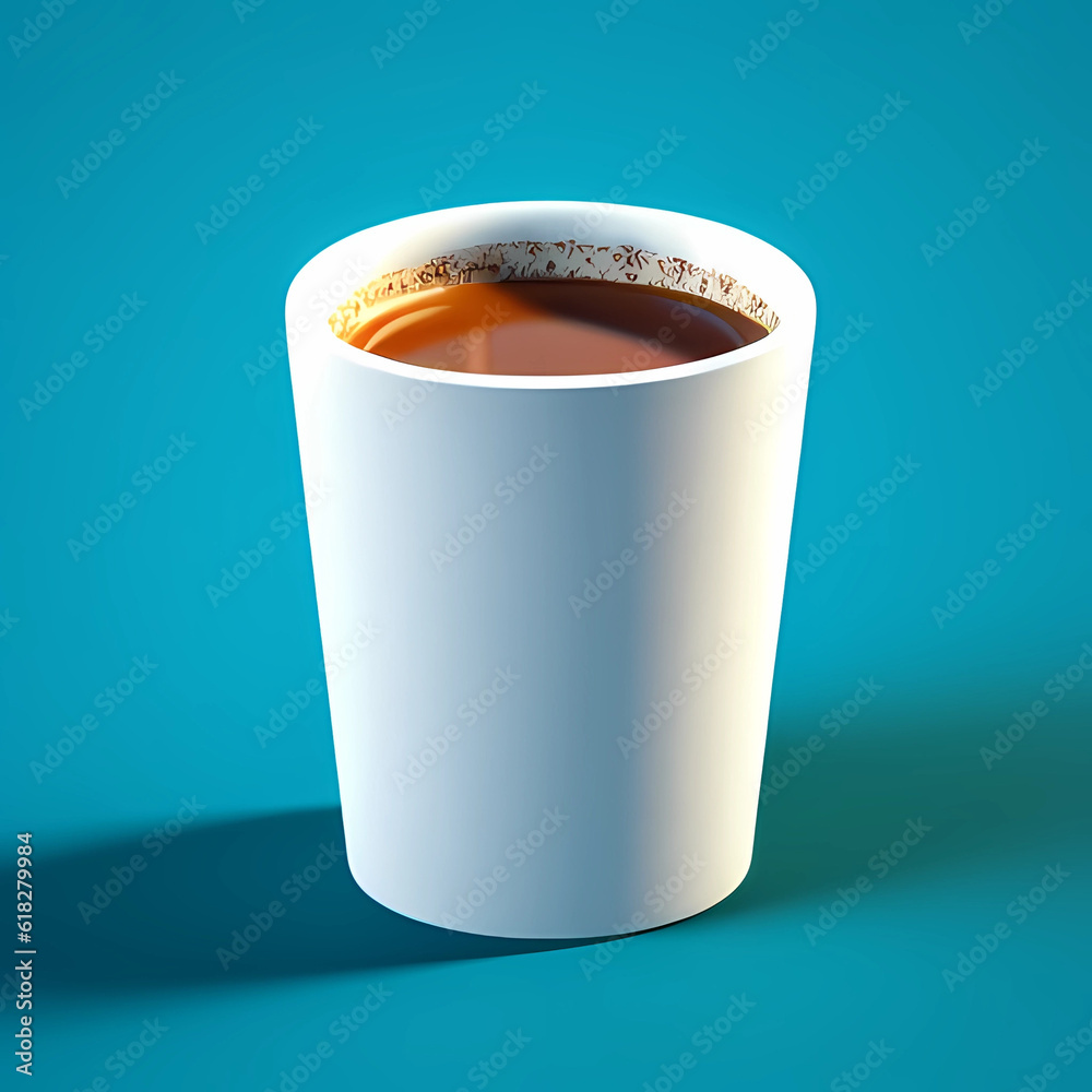 Tiny cute isometric porcelain cup of coffee, soft smooth lighting, with ...