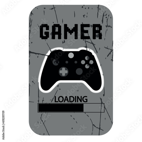Gamer Board and Gray Loading Bar with Black Joystick. Modern gamer art for decoration with cracked filter.