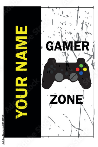 Gamer Zone Insert Your Name Decorative Plaque with Black and White Joystick with Cracked Filter with Space for Name.