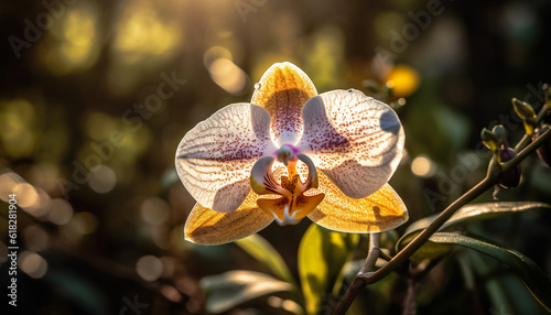 Vibrant pink moth orchid blossoms in tropical forest generated by AI