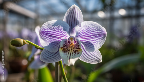 Ornate moth orchid blossom in elegant vase generated by AI photo