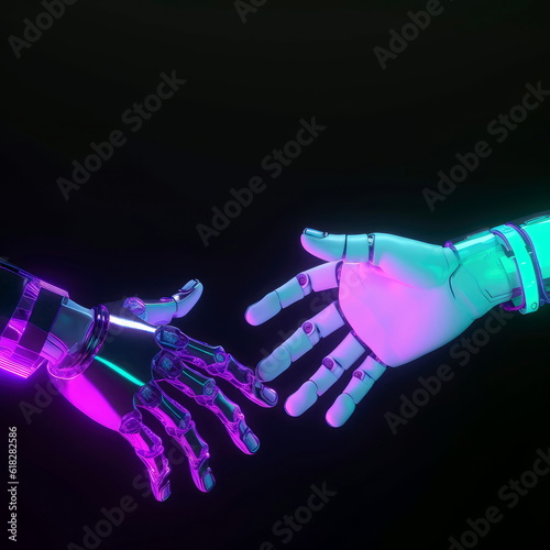 Hands of robots greeting.