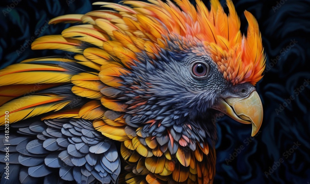 Obraz premium a close up of a colorful bird on a black background. generative ai