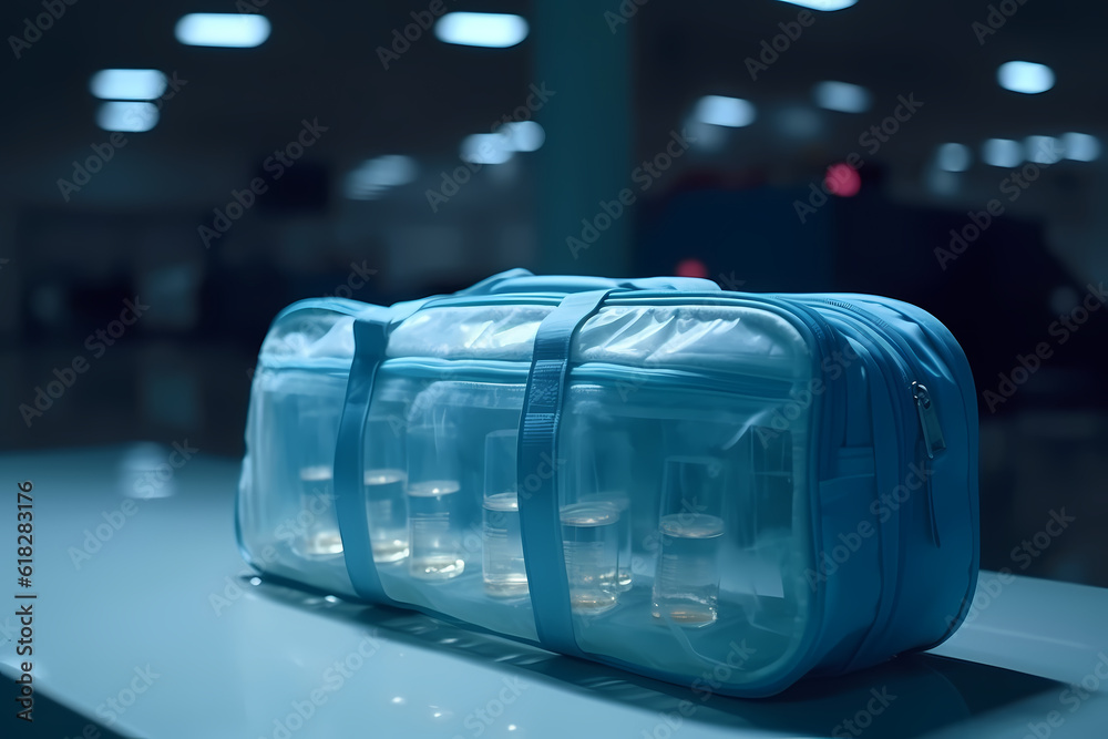 Security xray scan of bag with smuggling capsules drugs in airport. Concept Carriage of prohibited items in checked baggage. Generation AI Security xray scan of bag with smuggling capsules drugs in airport. Concept Carriage of prohibited items in checked baggage. Generation AI