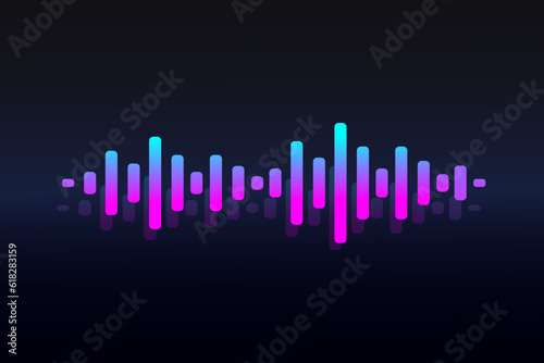 Background Sound Equalizer with Digital Music Voice. Abstract Neon Audio Icon. Pattern Radio Design of Track Beat Frequency. Vector illustration