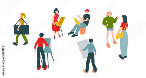 students draw en plein air or studio set