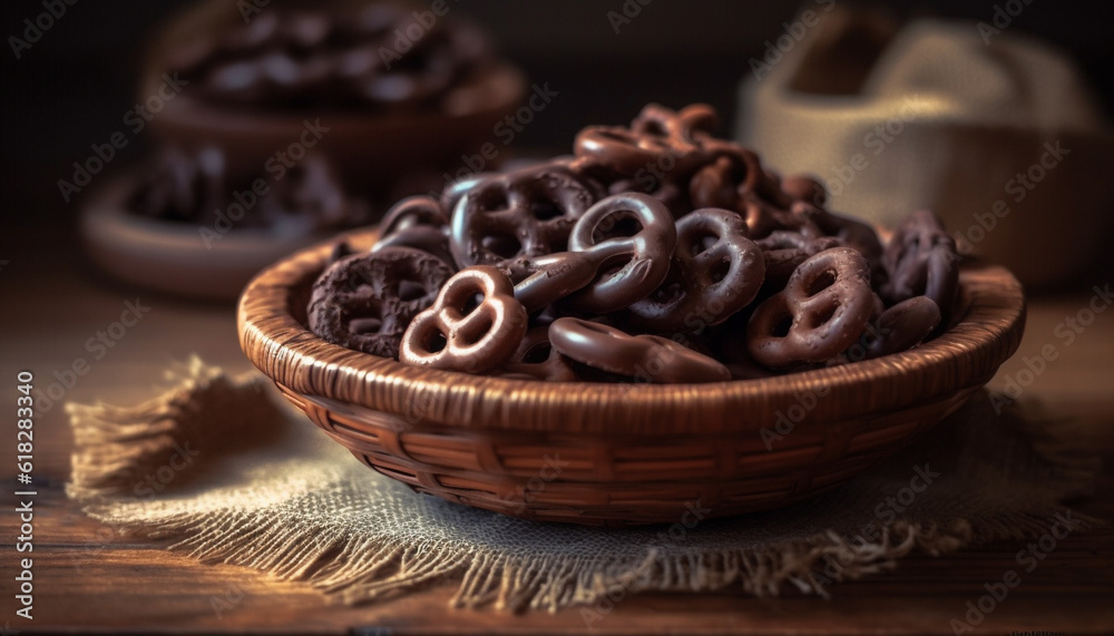 Rustic chocolate chip cookies on wooden table generated by AI Rustic chocolate chip cookies on wooden table generated by AI