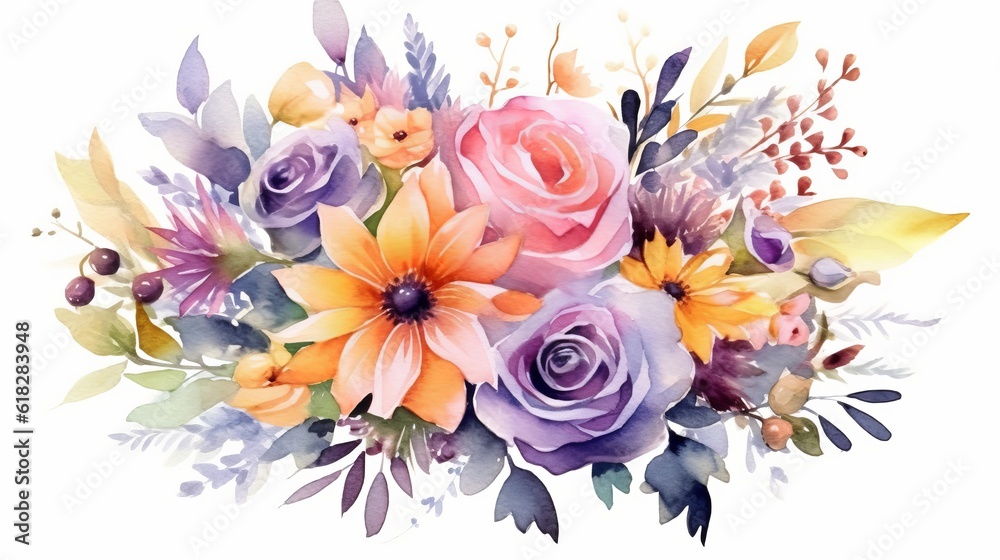 Watercolor lovely floral bouquet arrangement. AI generated