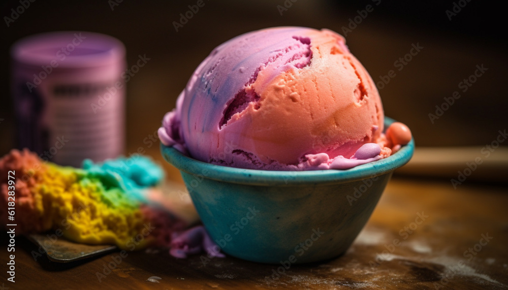 Pink and purple bowl of sweet indulgence generated by AI