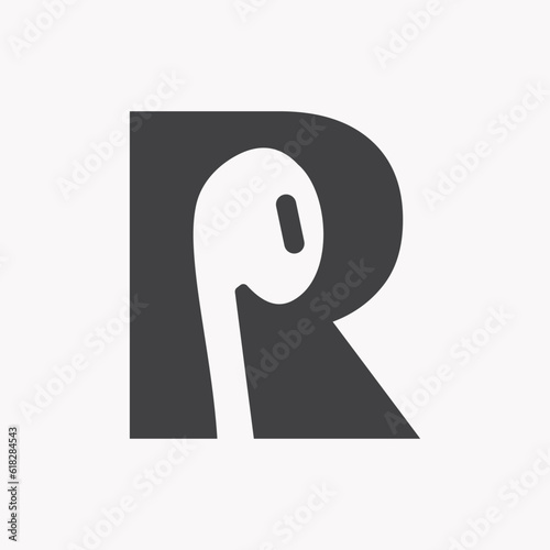 Letter R Music Logo Concept With Earphone Icon Vector Template
