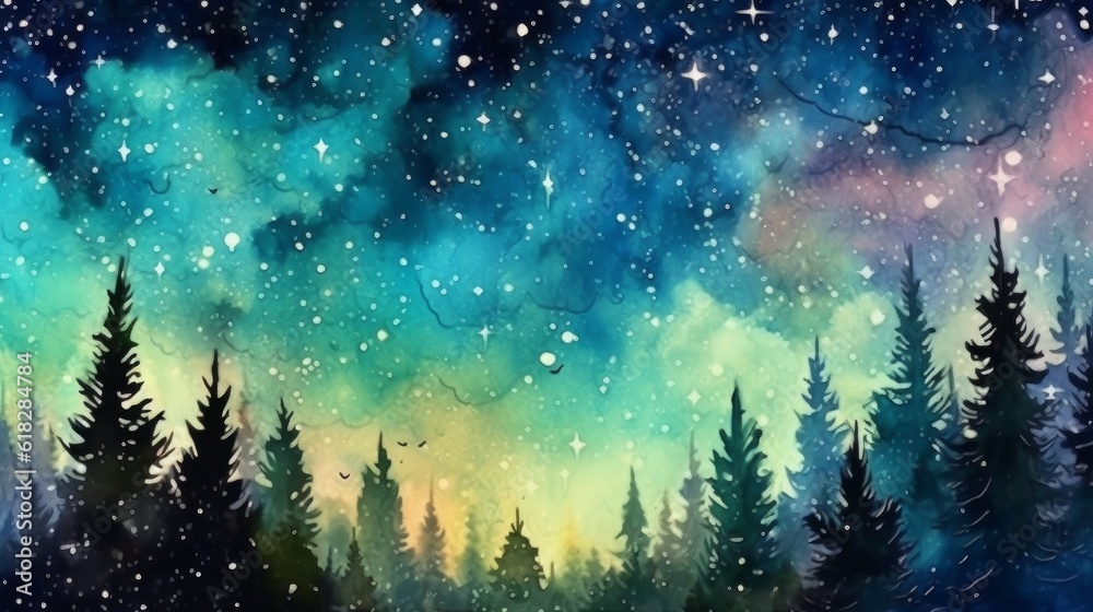 Watercolor mesmerizing night sky filled with stars. AI generated