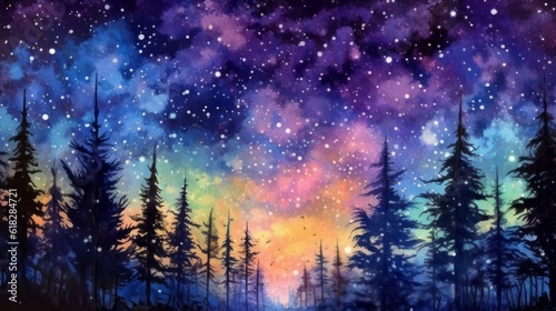 Watercolor mesmerizing night sky filled with stars. AI generated © Olive Studio