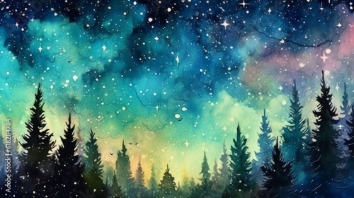 Watercolor mesmerizing night sky filled with stars. AI generated