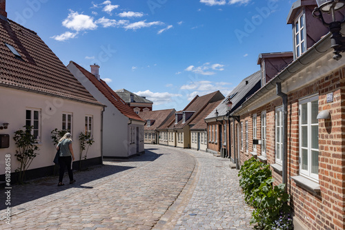 Fototapeta Naklejka Na Ścianę i Meble -  Happy walk through Varde city's old town on a great summer's day. West Jutland, Region Southern Denmark.