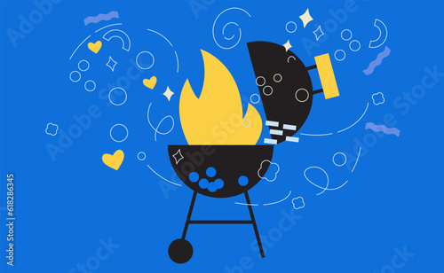 Grill barbecue illustration. BBQ party invitation for summer outdoor picnic. Simple, geometric, modern style. BBQ picnic concept. 