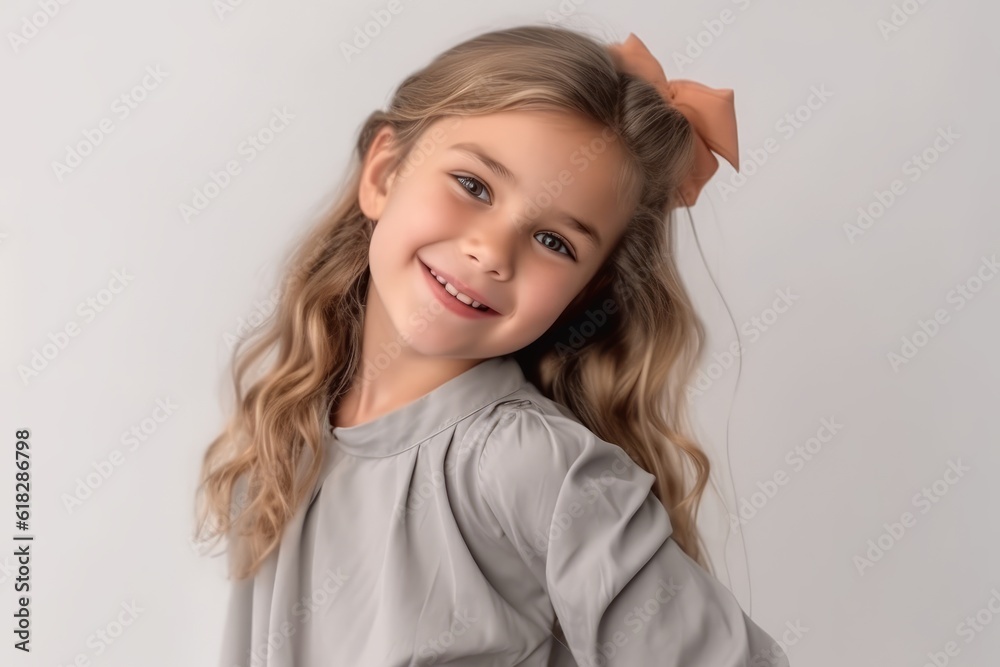 Portrait of a beautiful little girl with blond hair on a gray background Portrait of a beautiful little girl with blond hair on a gray background