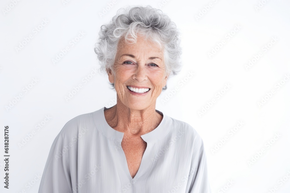 Portrait of a happy senior woman smiling at camera against white background Portrait of a happy senior woman smiling at camera against white background