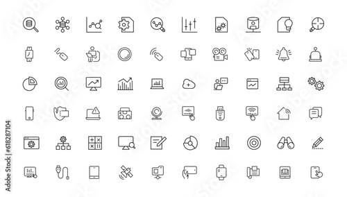 Set Vector Flat Line Icons Office and Business