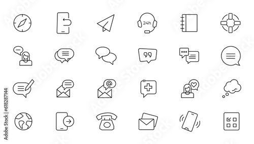 Customer service icon set. Containing customer satisfied, assistance, experience, feedback, operator and technical support icons. Line icon collection