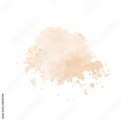 Peach watercolor splash on white background. Vector beige watercolour texture. Ink paint brush stain. Watercolor pastel splash. Peach water color splatter on light background