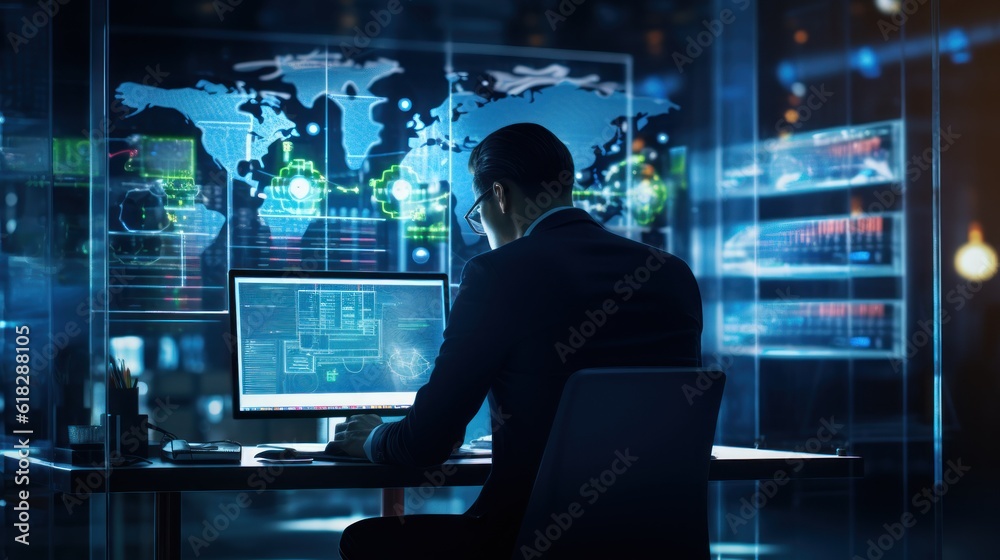 Network operations center with technicians monitoring network traffic, troubleshooting issues, and ensuring network performance Network operations center with technicians monitoring network traffic, troubleshooting issues, and ensuring network performance
