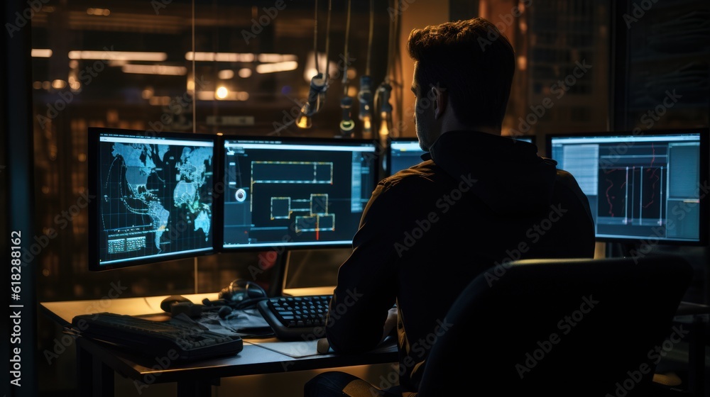 Network operations center with technicians monitoring network traffic, troubleshooting issues, and ensuring network performance Network operations center with technicians monitoring network traffic, troubleshooting issues, and ensuring network performance