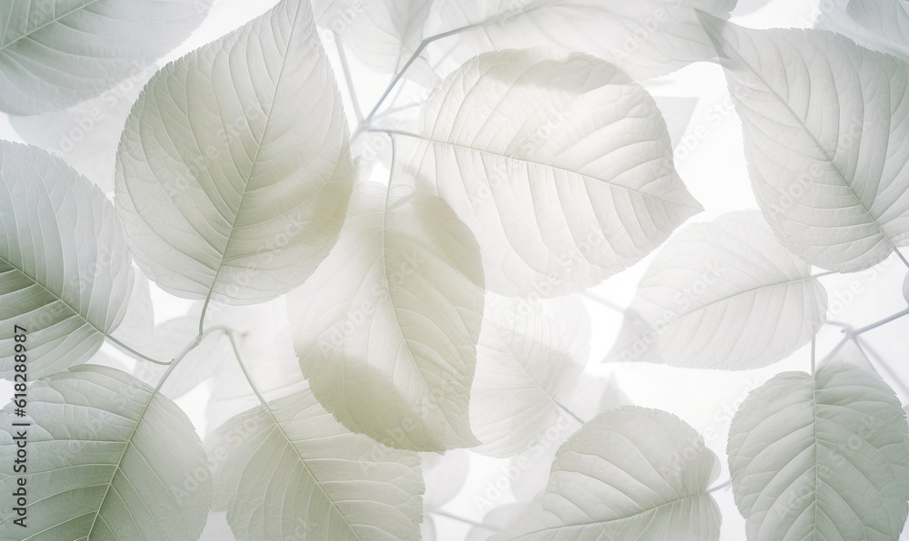  a close up of leaves on a tree branch with a sky background.  generative ai