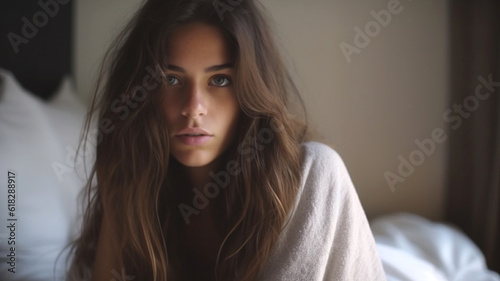young adult woman, thoughtf...
