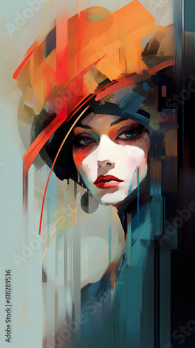 A painting of a woman wearing a hat. Generative AI.