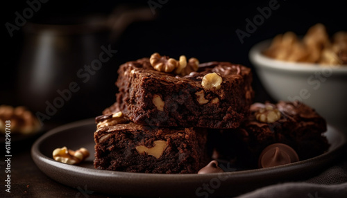 Stack of homemade brownies  fudge  and cookies generated by AI