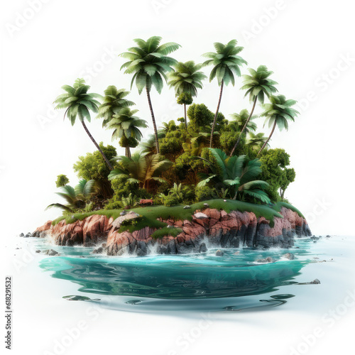 Tropical island with palm trees on a white background  3D. AI generative.
