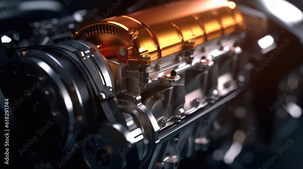 Close-up modern electric car engine Close-up modern electric car engine