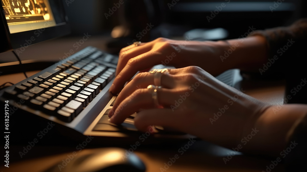 Close Up of an office worker working at a computer