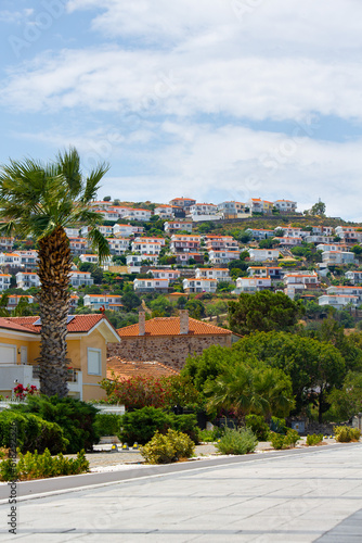 Holiday resort and holiday homes on the hill in İzmir Foça (Phokai). Tourism