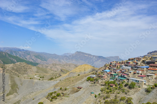 Travel through the mountainous regions of Dagestan on a sunny spring day