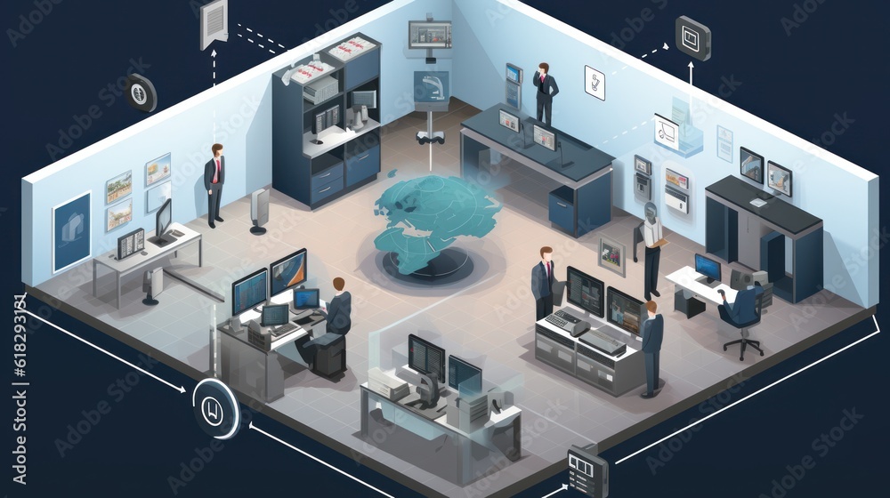 Illustrate a scene depicting robust network security measures, such as firewalls, intrusion detection systems, and encrypted communications Illustrate a scene depicting robust network security measures, such as firewalls, intrusion detection systems, and encrypted communications