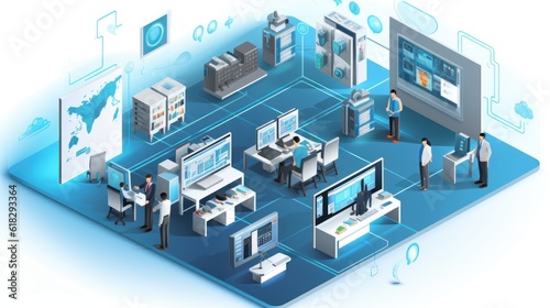 Illustrate a scene depicting robust network security measures, such as firewalls, intrusion detection systems, and encrypted communications