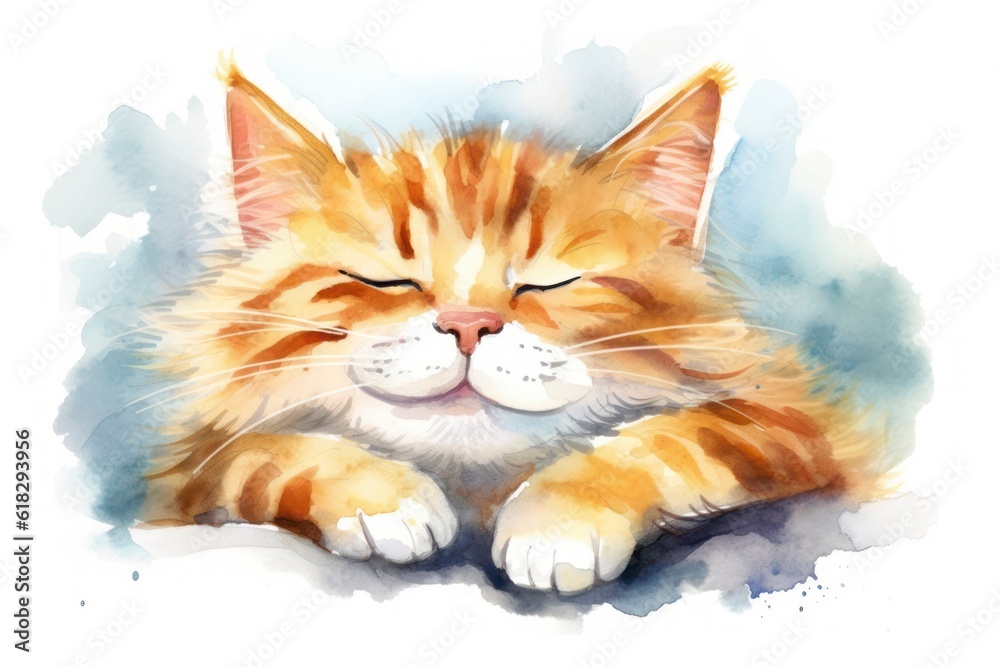 Plexiglas schilderij met smiling happy cat, watercolour concept. oil painting, tshirt, sublimation printing. Watercolour Paint. Generative AI #618293956