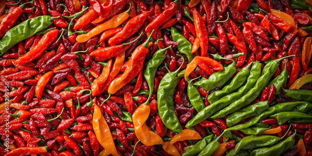 Background of hot red and green peppers, top view. Background of hot red and green peppers, top view.