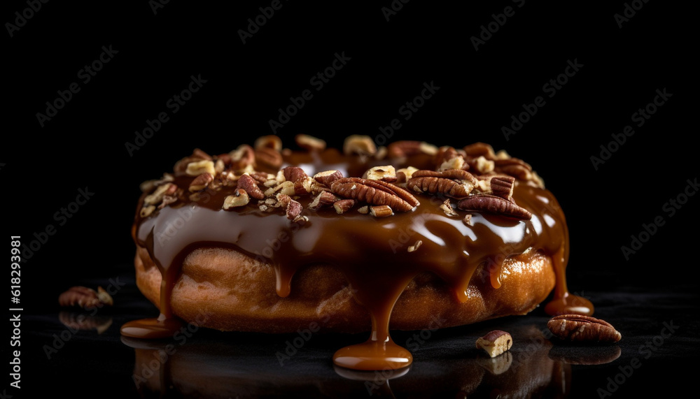 Indulgent homemade dark chocolate donut with almond generated by AI