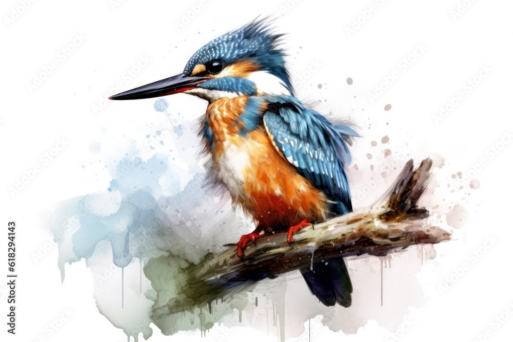 kingfisher on a branch. oil painting. Generative AI kingfisher on a branch. oil painting. Generative AI