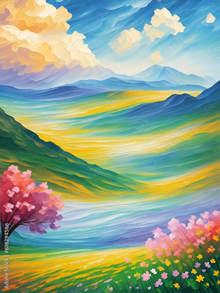 Meadow flowers landscape. AI genrated illustration