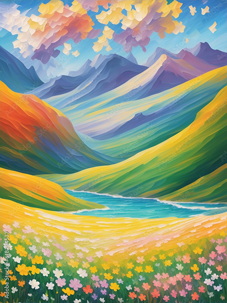 Meadow flowers landscape. AI genrated illustration Meadow flowers landscape. AI genrated illustration