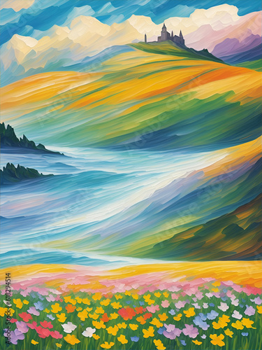 Meadow flowers landscape. AI genrated illustration © vector_master
