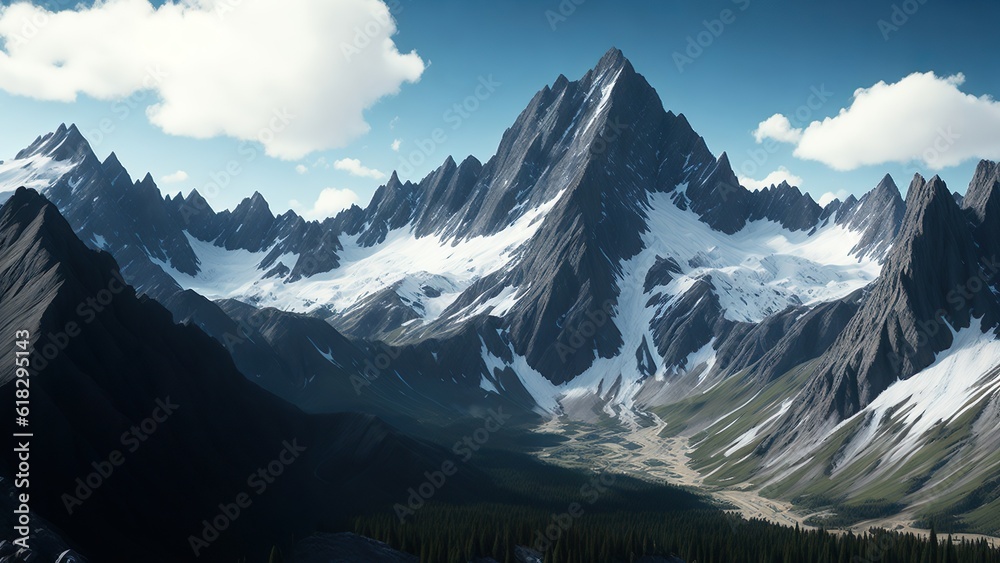 Painting of mountains. Created with generative AI.
